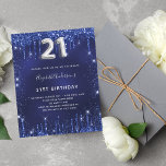 Budget 21e anniversaire parties scintillant bleu a<br><div class="desc">Une invitation moderne, élégante et glamour pour une fête de 21e anniversaire. Un arrière - plan bleu marine, décoré avec de la poussière de parties scintillant imitation. La couleur bleue est inégale. Personnalisez et ajoutez votre nom et les détails de votre fête. Le numéro 21 est écrit avec une police...</div>