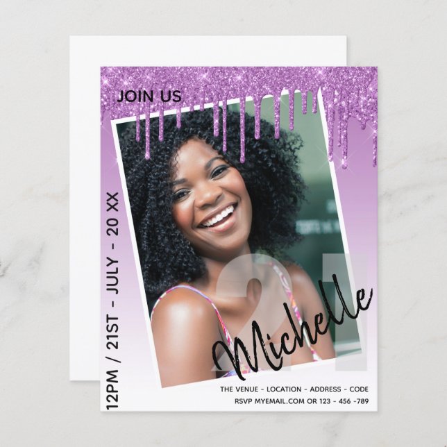 BUDGET 21e anniversaire Parties scintillant Invita (Devant / Derrière)