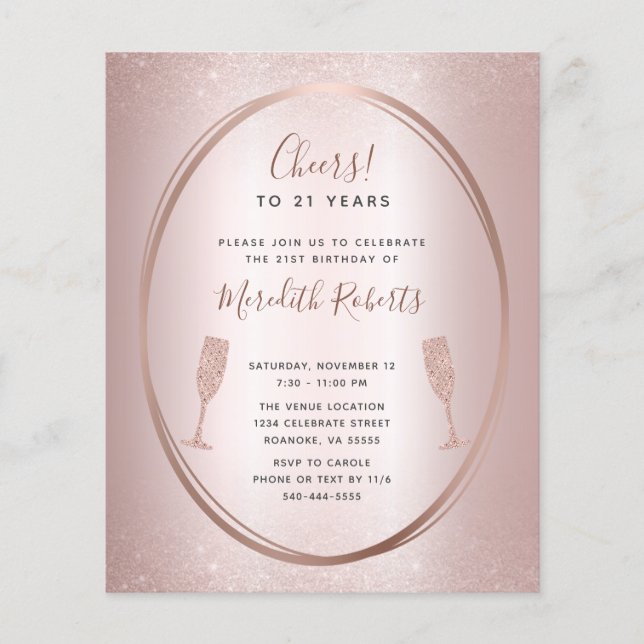 Budget 21e Anniversaire Rose Invitation Champagne  (Devant)