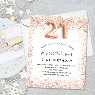 Budget 21e anniversaire rose or blanc invitation