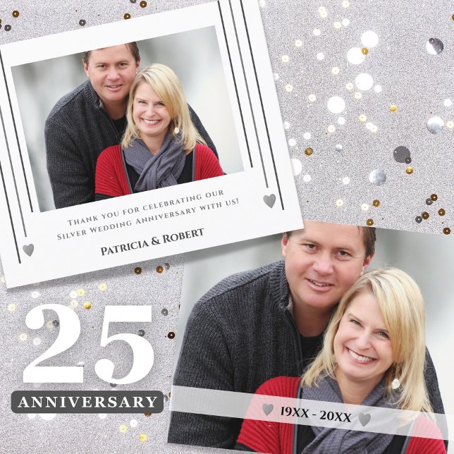 Budget 25e anniversaire Carte de remerciements pho (Cherish 25 years of joy! Customize affordable Thank You cards with two pictures .)