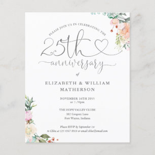 Budget 25e Anniversaire Coeur Floral Invitation