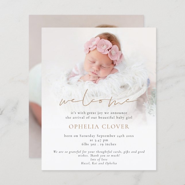 Budget 2 Photos Overlay Gold Welcome Birth (Devant / Derrière)