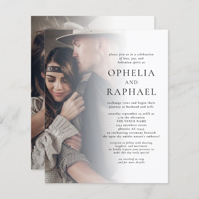 Budget 2 Photos QR Code Bohemian Wedding Invitatio (Devant / Derrière)