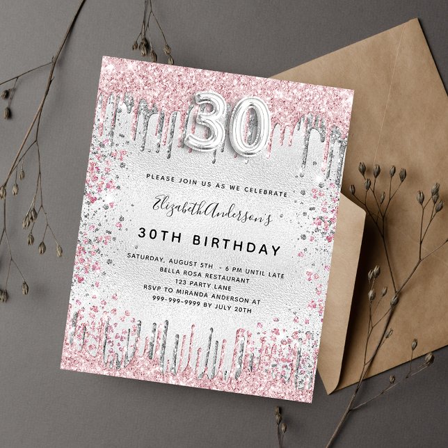 Budget 30e anniversaire argent rose invitation (Créateur téléchargé)