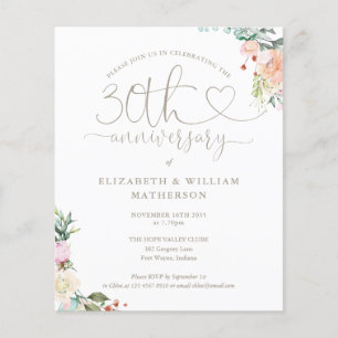 Budget 30e anniversaire Coeur Floral Invitation