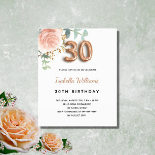Budget 30e anniversaire floral rose d'or eucalyptu