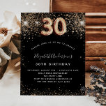 Budget 30e anniversaire parties scintillant en or<br><div class="desc">Une invitation moderne, élégante et glamour pour une fête de 30e anniversaire. Un arrière - plan noir décoré de faux parties scintillant. Le nom est écrit avec un script de style à la main de couleur dorée moderne. Personnalisez et ajoutez les détails de votre fête. Le numéro 30 est écrit...</div>