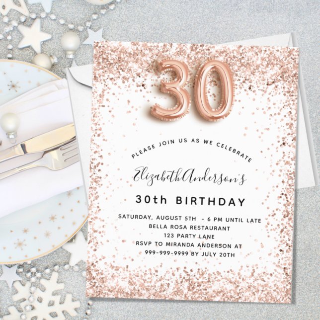 Budget 30e anniversaire rose or blanc invitation (Créateur téléchargé)