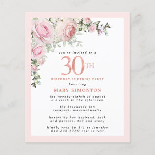Budget 30e anniversaire Surprise Party rose Floral