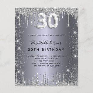 Budget 30th birthday silver glitter invitation