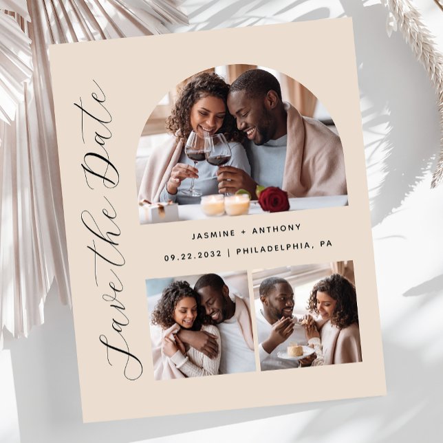 Budget 3-Photo Arch Beige Save the Date (Créateur téléchargé)