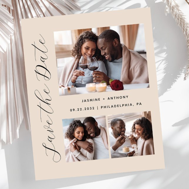 Budget 3-Photo Beige Enregistrer la date (Créateur téléchargé)