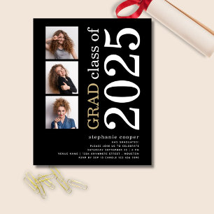 Budget 3 photo Bold 2025 Black Graduation Invitati