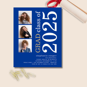 Budget 3 photo Bold 2025 Blue Graduation Invitatio
