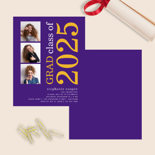 Budget 3 photo Bold 2025 Purple Graduation Invitat