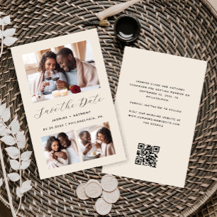 Budget 3-Photo Code QR Beige Faire-Part de Mariage