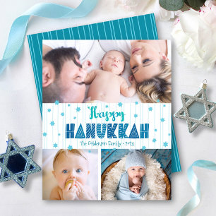 Budget 3 Photo Happy Hanoukka Turquoise Stars Card