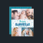 Budget 3 Photo Happy Hanoukka Turquoise Stars Card<br><div class="desc">"Bonne Hanoukka." Une typographie artisanale amusante, ludique et fantaisiste, et une Star of David motif aléatoire en bleu turquoise clair, le tout surplombant des lignes bleu aqua clair dessinées à la main sur un arrière - plan blanc, ainsi que 3 photos de votre choix, vous aider à inaugurer à Hanoukka....</div>