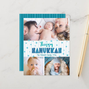Budget 3 Photo Happy Hanoukka Turquoise Stars Card