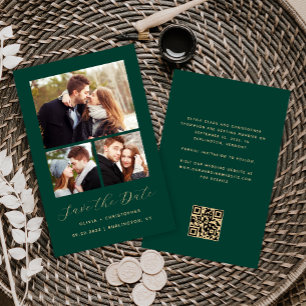 Budget 3-Photos Collage Vert QR Code Save the Date