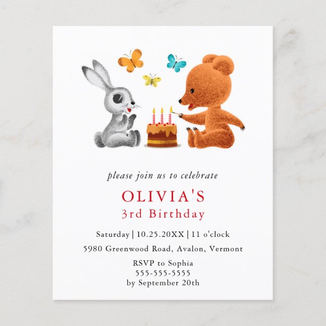 Budget 3e anniversaire Teddy Bear Bunny Invitation (Devant)