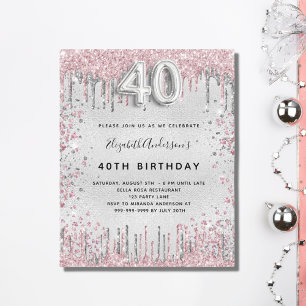 Budget 40e anniversaire argent rose invitation
