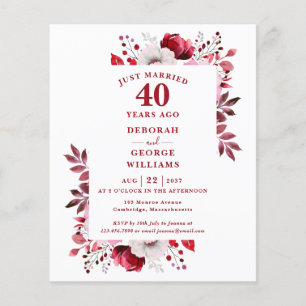 Budget 40e anniversaire du Mariage Invitation flor