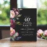 Budget 40e anniversaire Moody Floral Invitation<br><div class="desc">Célébrez votre jalon avec une invitation moderne moody 40th anniversaire avec de riches fleurs bordeaux et rousses. Ce design élégant allie des tons profonds et dramatiques avec des accents doux et romantiques, parfaits pour créer une atmosphère sophistiquée et accueillante. L'étonnant aménagement fleuri apporte une touche de luxe, tandis que l'aménagement...</div>