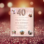 Budget 40e anniversaire rose d'or invitation photo<br><div class="desc">Une invitation moderne, élégante et glamour pour une fête de 40e anniversaire. Un arrière - plan rose à dégradé d'or avec un élégant or rose, un faux goutte de parties scintillant broussailleux, la peinture goutte à goutte. Le nom est écrit avec un rose moderne de couleur or foncé à la...</div>