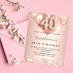 Budget 40e anniversaire rose invitation ballons d'<br><div class="desc">Pour un 40ème anniversaire élégant. Un arrière - plan rose à l'apparence métallique. Décoré d'or rose, de faux glitte rose, de mousseux et de ballons. Personnalisez et ajoutez un nom, ainsi que les détails du parti. Le nom est écrit avec un script de style écrit à la main, numéro 40...</div>