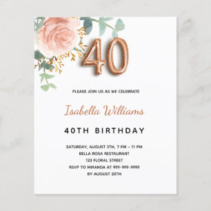 Budget 40e anniversaire rose or eucalyptus floral