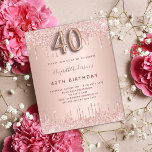 Budget 40e anniversaire rose parties scintillant o<br><div class="desc">Une invitation moderne, élégante et glamour pour une fête de 40e anniversaire. Un arrière - plan en or rose avec des gouttes de parties scintillant imitation, look goutte de peinture. Le nom est écrit avec un rose moderne de couleur or foncé à la main écriture style. Personnalisez et ajoutez les...</div>