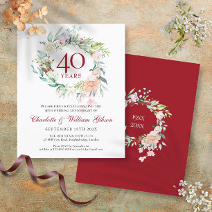 Budget 40e anniversaire Ruby Floral Invitation