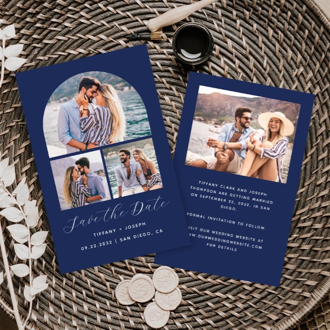 Budget 4 Photo Collage Arch Navy Save the Date (Créateur téléchargé)