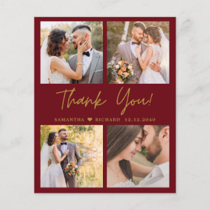 Budget 4 Photo Maroon Gold Mariage Carte de remerc