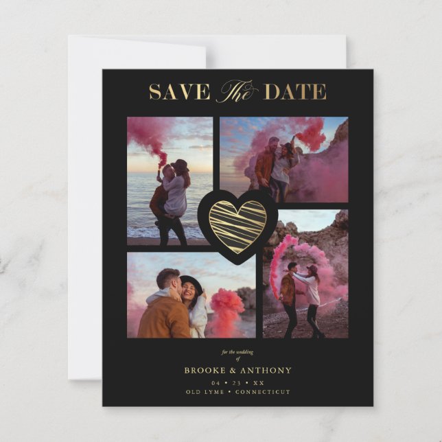 Budget 4 Photos Black Collage Mariage Gold Heart  (Devant)