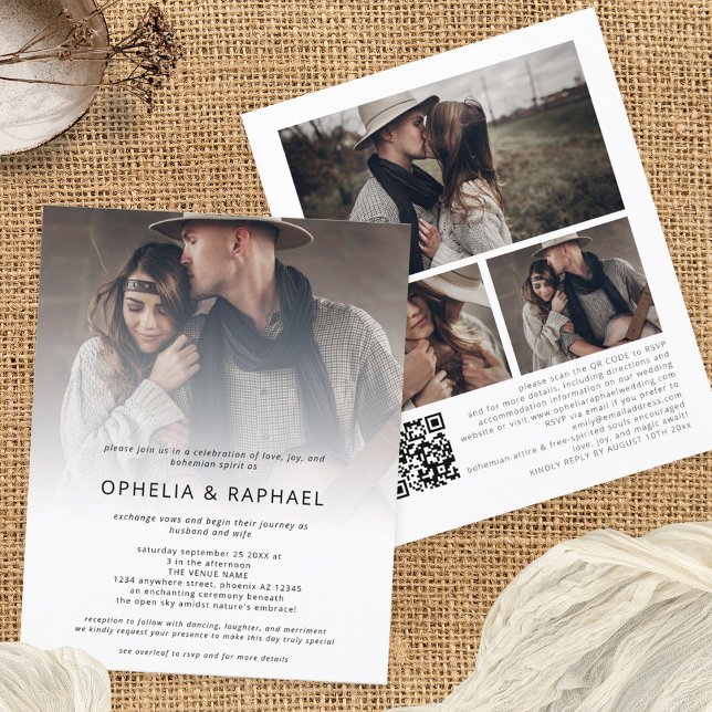 Budget 4 Photos superposer le code QR Mariage bohè (Front and back view)