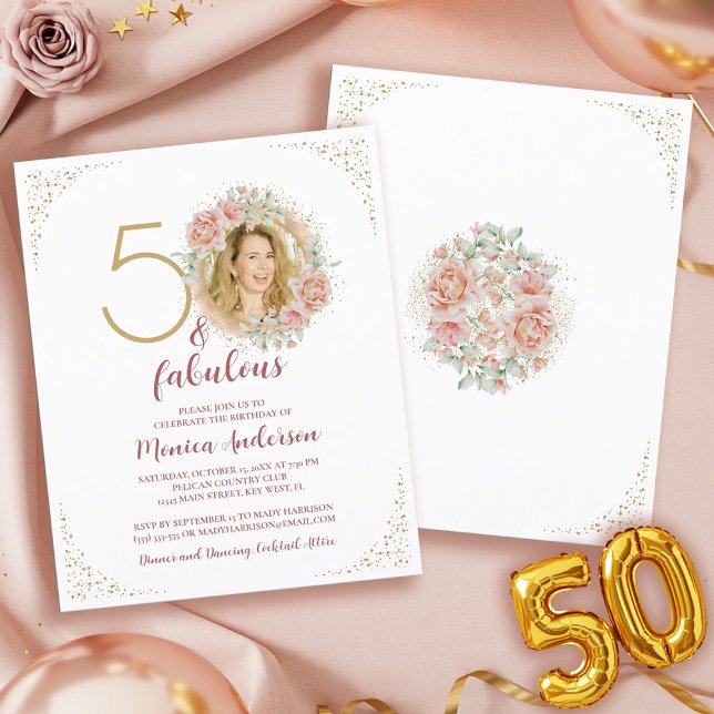Budget 50 et fabuleux 50e anniversaire Parties sci (Budget 50 and Fabulous Photo Birthday Invitation)