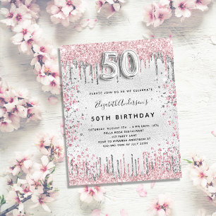 Budget 50e anniversaire argent rose invitation