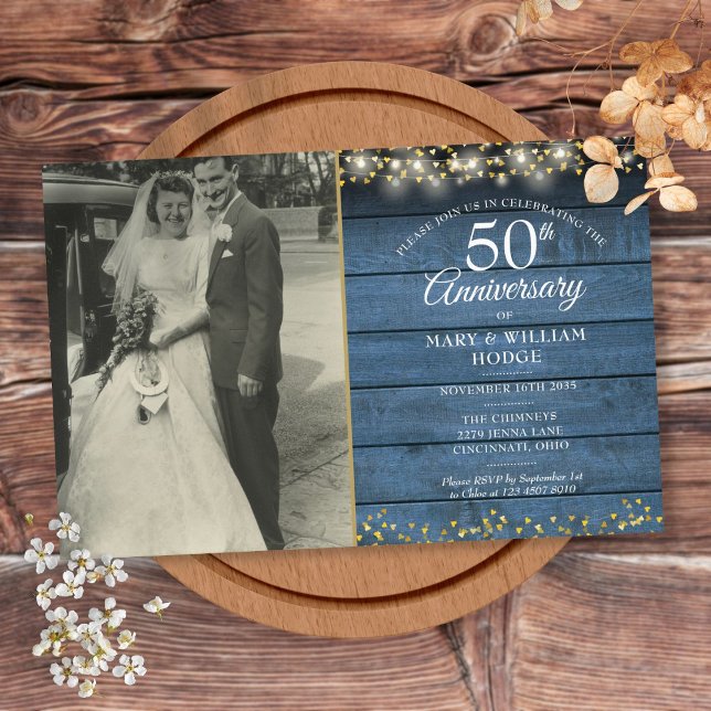 Budget 50e anniversaire Blue Rustic Photo Invitati (Créateur téléchargé)