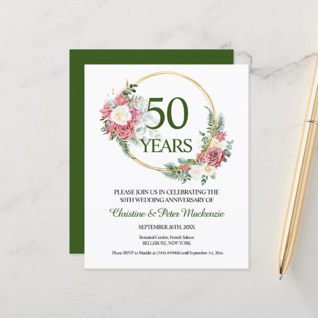 Budget 50e anniversaire du Mariage d'or Invitation (Devant/Arrière en situation)