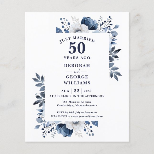 Budget 50e anniversaire du Mariage Invitation flor (Devant)