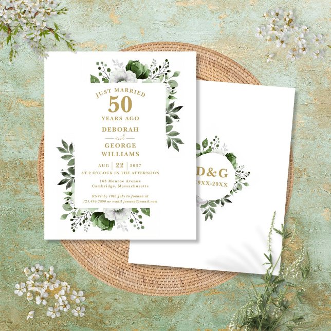 Budget 50e anniversaire du Mariage Invitation flor (Budget 50th Wedding Anniversary Floral Invitation)