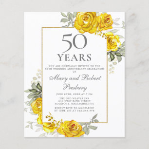 Budget 50e anniversaire Invitation florale jaune