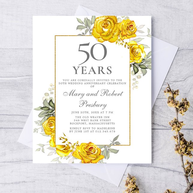 Budget 50e anniversaire Invitation florale jaune (Créateur téléchargé)