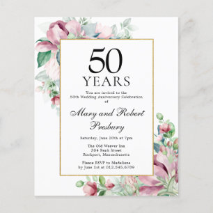 Budget 50e anniversaire Invitation florale rose