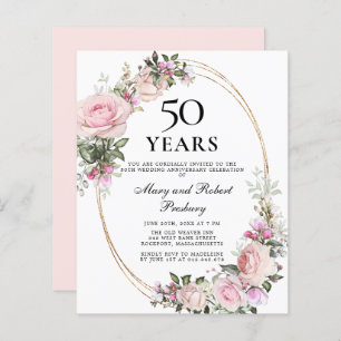 Budget 50e anniversaire Invitation florale rose
