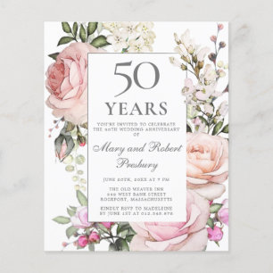 Budget 50e anniversaire Invitation rose florale