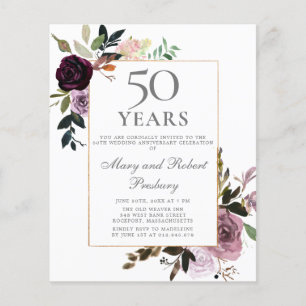 Budget 50e anniversaire Invitation violet rose flo